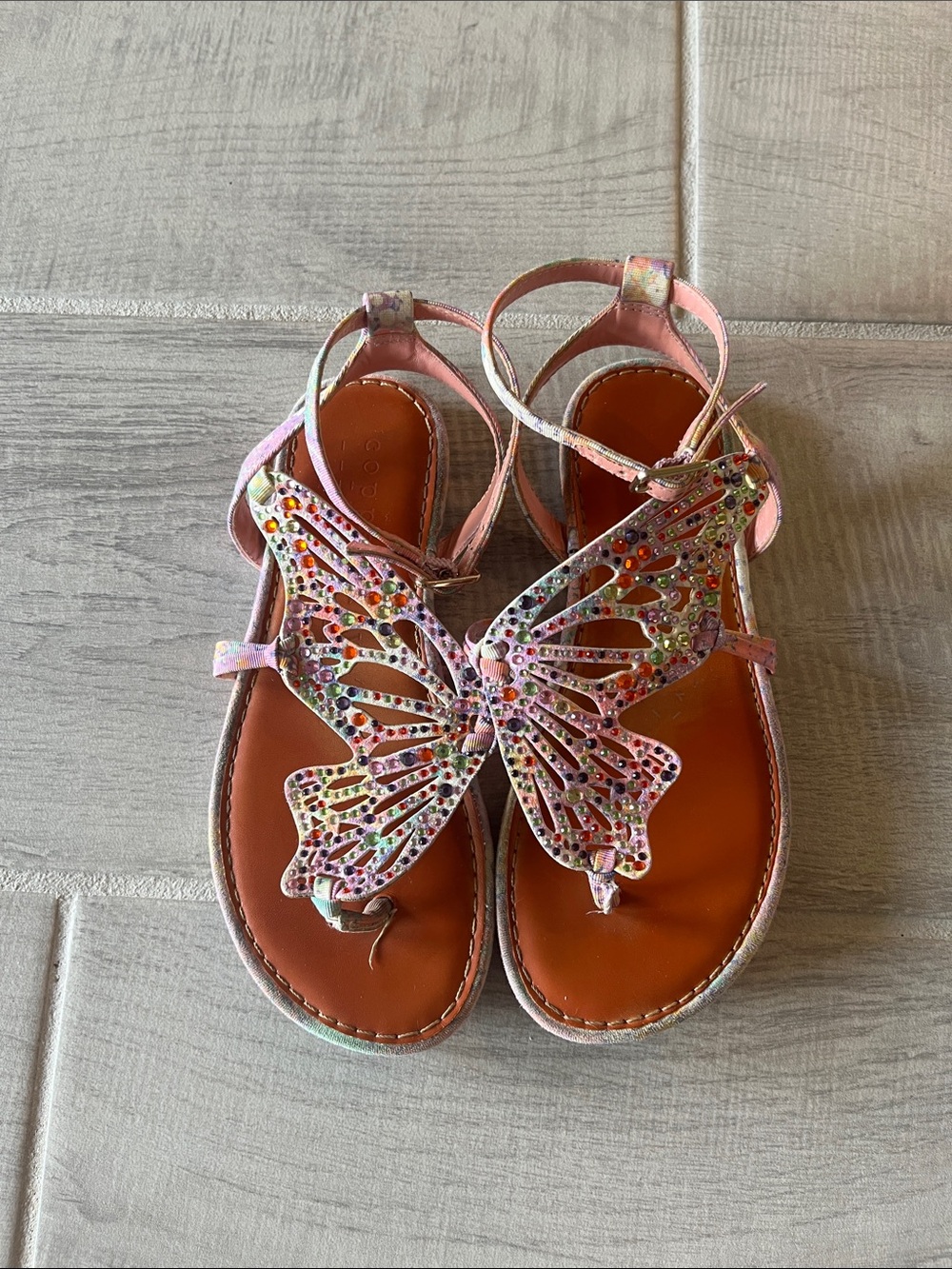 Copper Key Pink Butterfly Gem Accent Girls Sandals